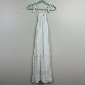 NWT Old Navy Boho Gauzy Crochet Lace Tiered A-Line Halter Midi Dress White Med